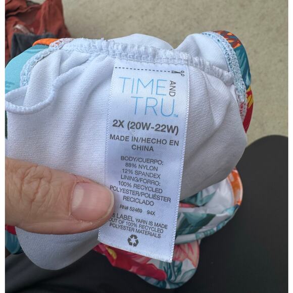 time & true swim top 2x XXL plus tropical swimsuit bikini adjustable ties strap - Picture 3 of 3